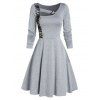 Robe Evasée en Dentelle Insérée avec Bouton - Gris Clair XL