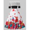 Robe Vintage Papillon Fleurie Imprimé à Epaule Dénudée de Grande Taille - Noir 2X