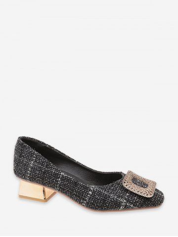 Metal Buckle Tweed Low Heel Pumps
