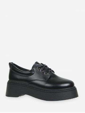 High Platform Leather Lace Up Shoes