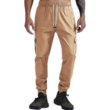 

Solid Color Pocket Casual Jogger Pants, Camel brown