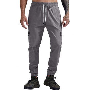 

Solid Color Pocket Casual Jogger Pants, Gray