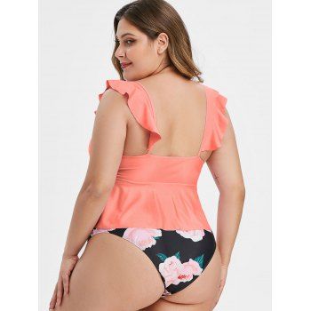 Plus Size Front Cinched Floral Print Tankini Swimsuit