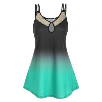 

Plus Size Keyhole Sequin Ombre Color Tank Top, Sea turtle green