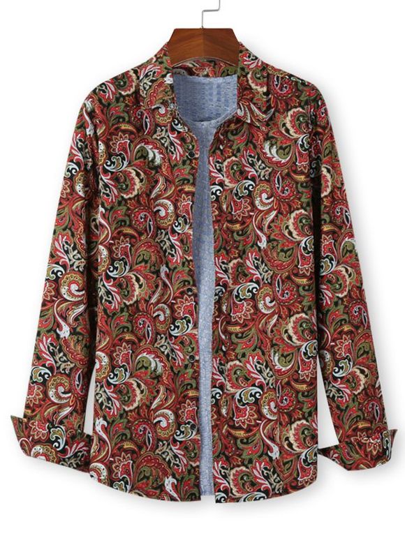 Chemise Vintage Boutonnée Baroque Imprimée - Rouge XL
