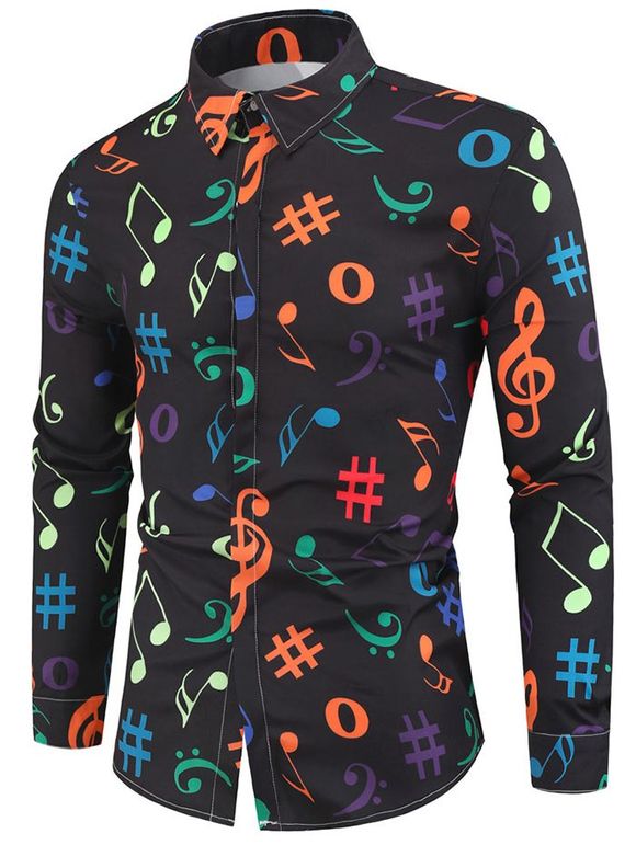 Chemise Motif Note de Musique à Manches Longues - Noir XL