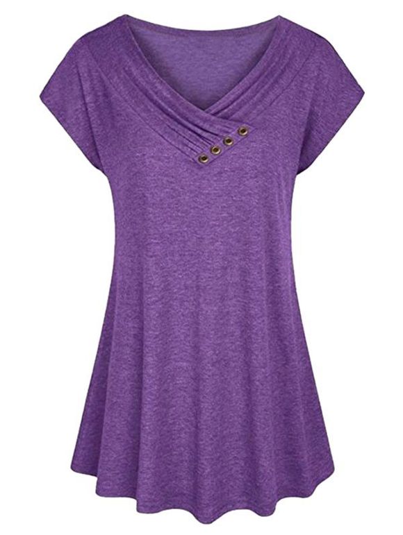 T-shirt Chiné de Grande Taille à Col Châle - Pourpre 1X