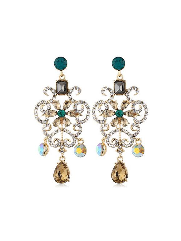 Boucles d'Oreilles Fleur Goutte d'Eau Evidée avec Strass - multicolor 