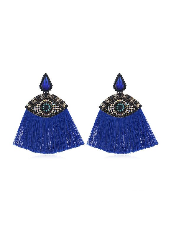 Boucles d'Oreilles en Forme d'œil avec Strass à Frange - Bleu 