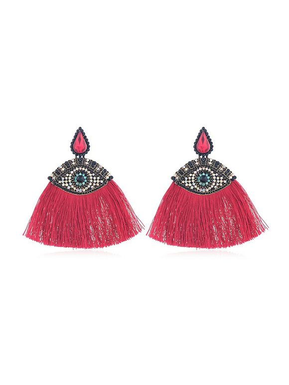 Boucles d'Oreilles en Forme d'œil avec Strass à Frange - Rouge 