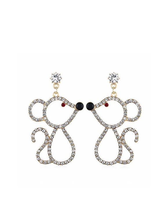 Boucles d'Oreilles Pendantes Souris Evidé en Strass - Or 