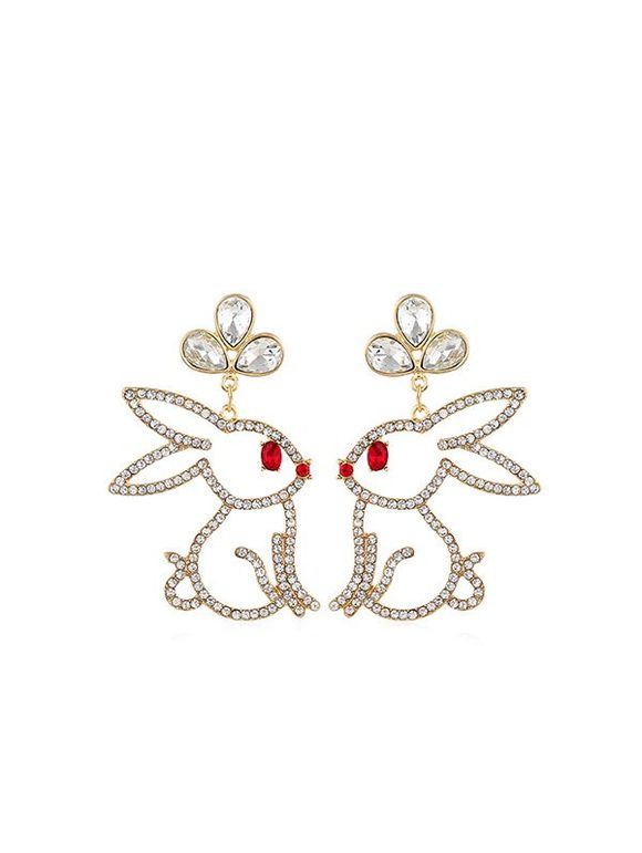 Boucles d'Oreilles Pendantes Motif Lapin Evidé en Strass - Or 