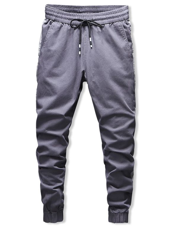 Pantalon de Jogging Décontracté Contrasté Jointif à Cordon - Gris Carbone XS