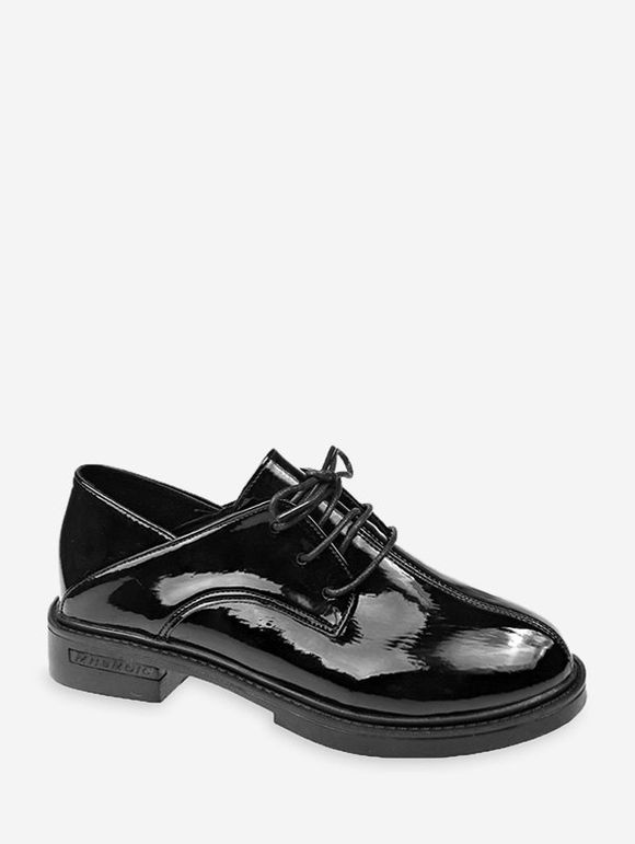 Chaussures Simple Superposées en Cuir à Bout Rond - Noir EU 35