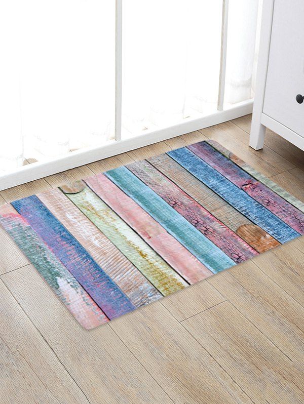 

Colored Wood Board Patterned Water Absorption Area Rug, Multi