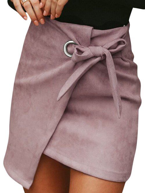 Jupe Asymétrique Ceinturée en Faux Suède - Rose XL