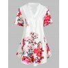 Chemisier Henley Trapèze Fleuri Imprimé de Grande Taille - Blanc 4X