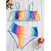 Maillot de Bain Tankini Ombré Arc-en-ciel Superposé à Pompons de Grande Taille - multicolor 2X