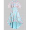 Open Shoulder Floral Lace Dip Hem Dress - multicolor A 3XL