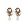 Boucles d'Oreilles Perles Motif Géométrique Evidées et Cristal Fantaisie Style Rétro - Champagne 