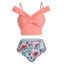 Bowknot Floral Swimsuit High Waisted Print Tankini Swimwear Set - ROSE 2XL