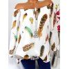 Blouse Plume Imprimée à Epaule Dénudée - Blanc 4X
