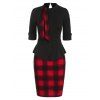 Robe Fourreau à Imprimé Péplum à Carreaux - Noir L