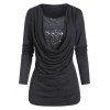 T-shirt Drapé en Avant à Paillette Insérée à Manches Longues - Gris Carbone XL
