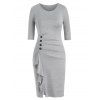 Robe Fourreau Plissée avec Bouton - Gris Clair 2XL