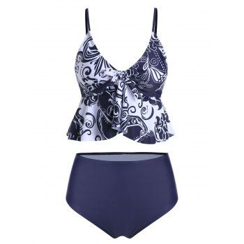 

Bowknot High Waisted Skirted Tankini Swimsuit, Cadetblue