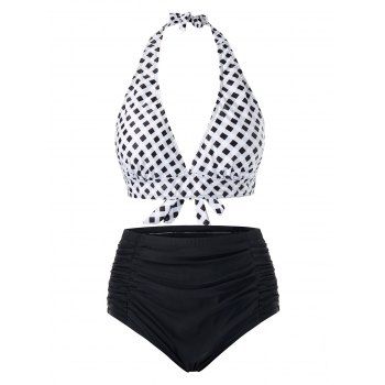 

Plus Size Plaid Halter Tankini Swimsuit, Multicolor
