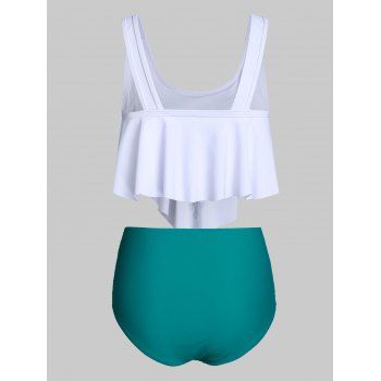 

Ethnic Geometric Print High Waisted Asymmetrical Tankini Swimwear, Sea turtle green