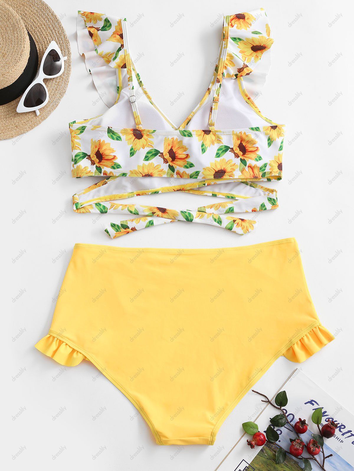 [31% OFF] 2020 Sunflower High Waisted Plus Size Wrap Bikini Swimsuit In ...