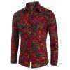 Chemise Vintage Boutonnée Cachemire Imprimé en Lin - Rouge 3XL