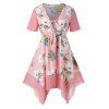 Haut Mouchoir Fleuri Imprimé de Grande Taille à Lacets - Rose L