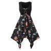 Plus Size Sun and Moon Print Handkerchief Dress - BLACK 5X