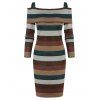 Robe Fourreau Rayée Colorée Imprimée à Epaule Dénudée - multicolor A M