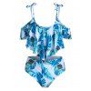 Maillot de Bain Tankini Feuille Tropicale Imprimée Epaule Dénudée à Taille Haute - multicolor A M