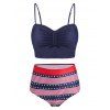 Maillot de Bain Bikini Drapeau Américain Imprimé à Taille Haute à Volants - Cadetblue XL