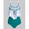 Maillot de Bain Tankini Asymétrique Ethnique Géométrique Imprimé à Taille Haute - Vert Tortue de Mer S