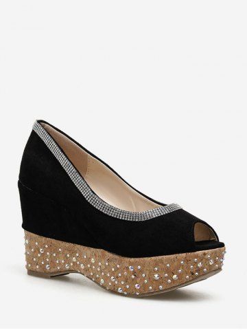 Peep Toe Rhinestone Trim High Platform Shoes