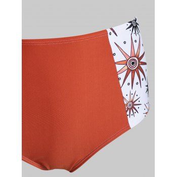 Contrast Star Print Swimsuit Flounce Point Hem High Waisted Tankini Swimwear