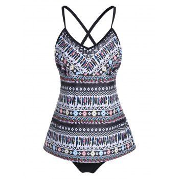

Vintage Tribal Swimsuit Modest Tankini Print Cross Swimwear Set, Multicolor a