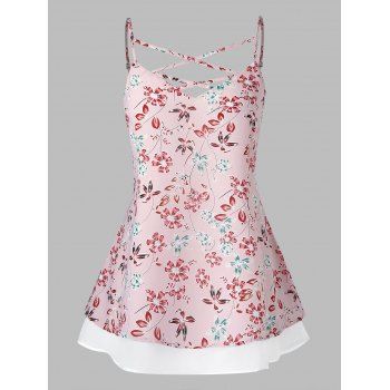 

Plus Size Crisscross Floral Printed Cami Tank Top, Pig pink