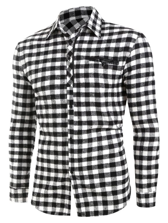Chemise Décontractée à Carreaux Boutonnée avec Fausse Poche - Noir XL