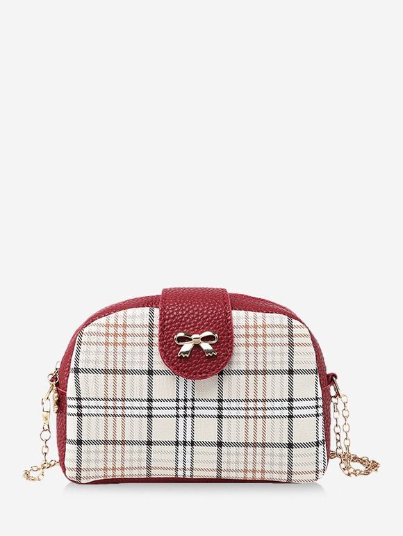 Sac à Bandoulière à Chaîne Motif à Carreaux avec Nœud Papillon - Rouge Vineux 