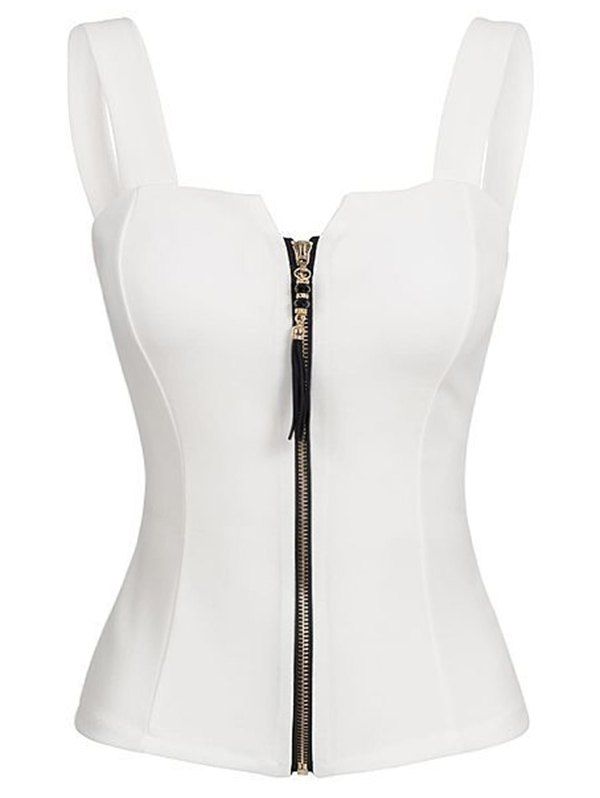 

Bowknot Back Zip Front Tank Top, White