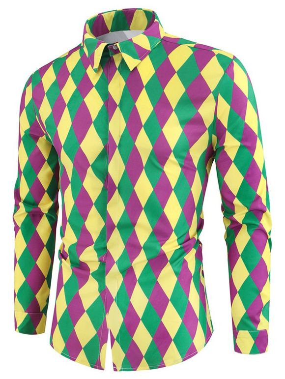 Chemise Motif de Losange Colorée à Manches Longues - multicolor XL