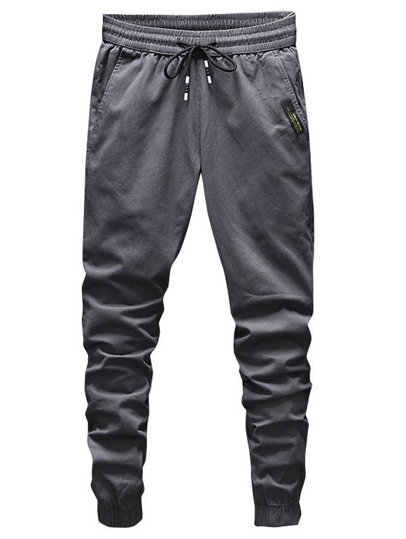 Pantalon de Jogging Applique en Couleur Unie à Cordon - Gris Carbone M