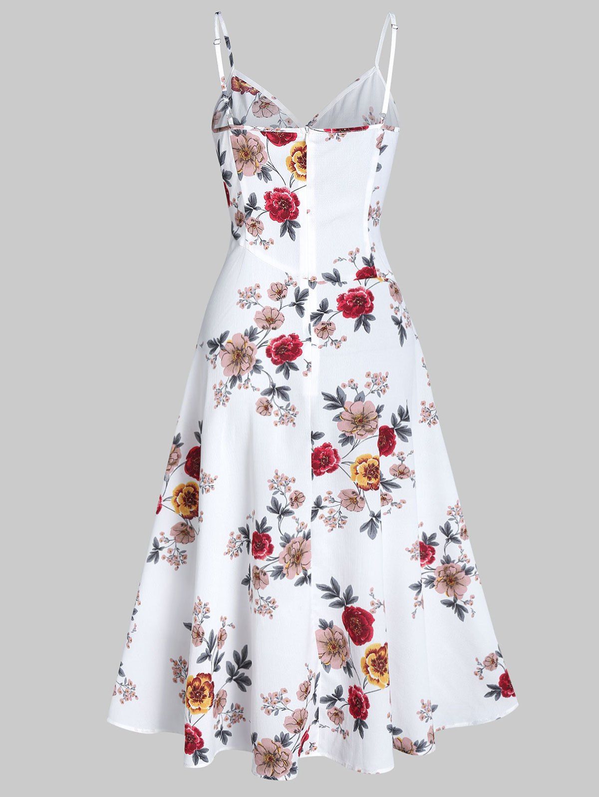 Robe Haute Basse Superposée Fleurie Imprimée à Bretelle Fine - Blanc Lait XL